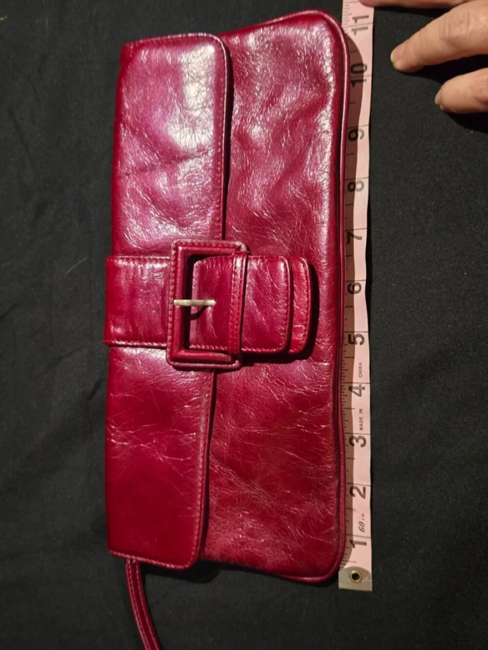 HOBO International Red Glazed Leather Buckle Wristlet Clutch